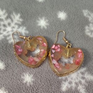 Heart-Shaped Gold and Pink Earrings